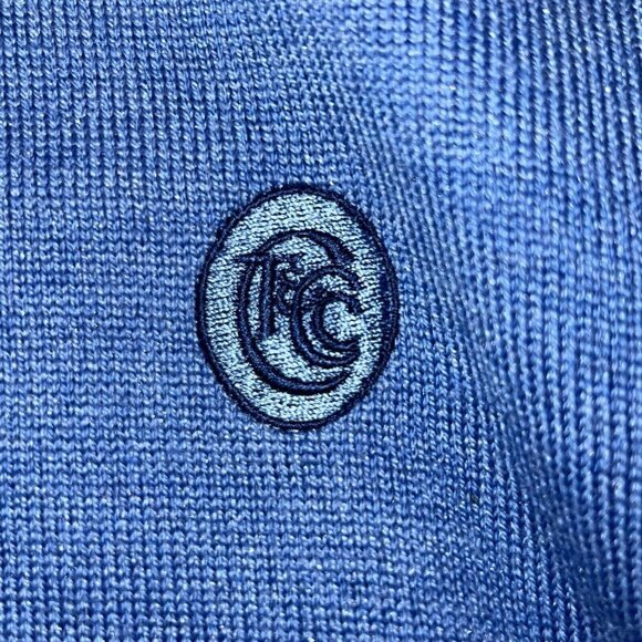 Peter Millar Sweater Men XL Merino Wool Silk Blend Quarter Zip Blue Leather Trim - Picture 9 of 9
